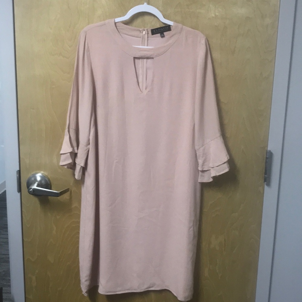 Eloquii peach/nude midi dress w/ruffled sleeve